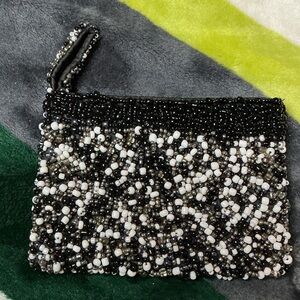 Sophisticated Black and White Beaded Wristlet